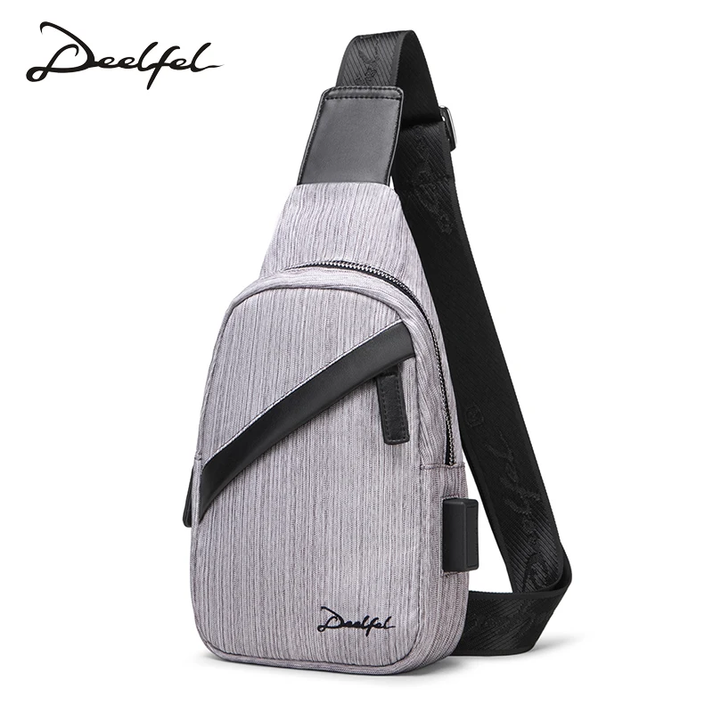 

DEELFEL Crossbody Bag for Men Waterproof Men Shoulder Bag for 8 inch Ipad USB Chest Bag for Men Anti thief messenger bag men