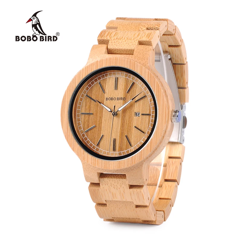 BOBO BIRD WP23 Simple Quartz Watches All Original Bamboo Wristwatch With Date Display for Men Women