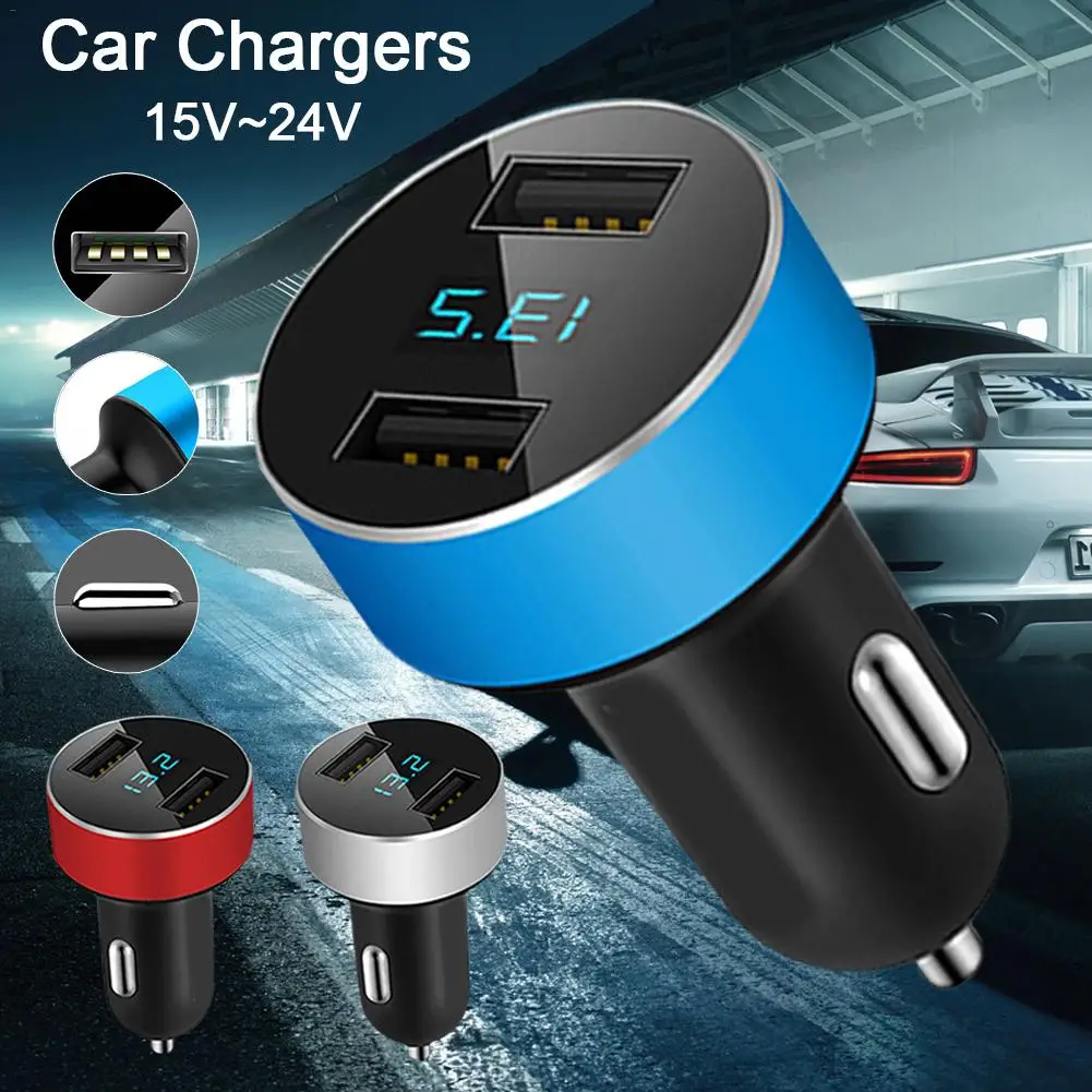 Multifunctional Digital Display Car Charger 2 Dual USB Smart Car Charger Voltage Current Display