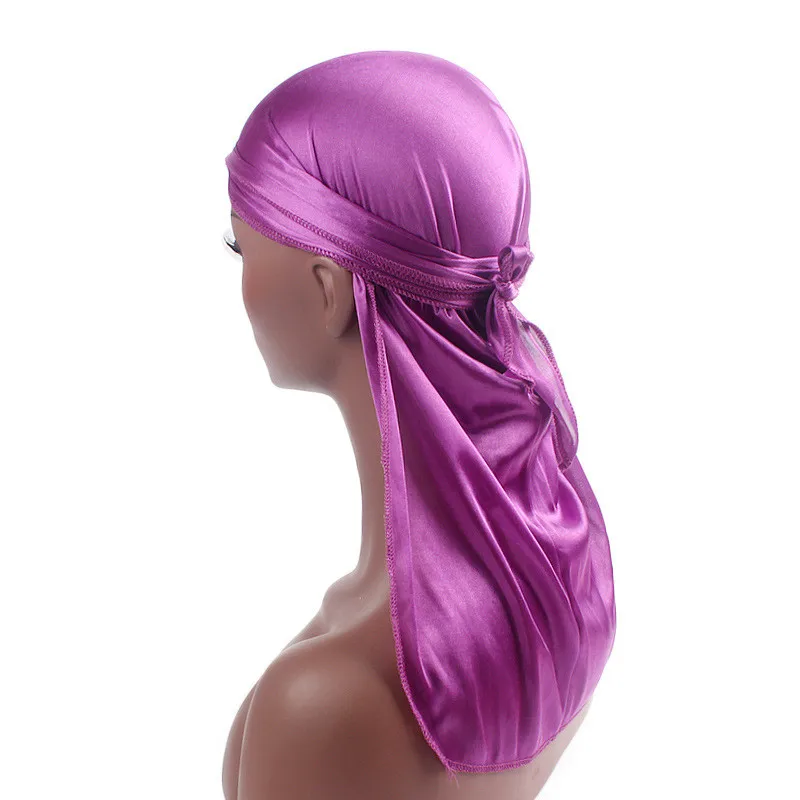 

2019 New Fashion Men's Satin Durags Bandanna Turban Wigs Men Silky Durag Headwear Headband Pirate Hat Hair Accessories