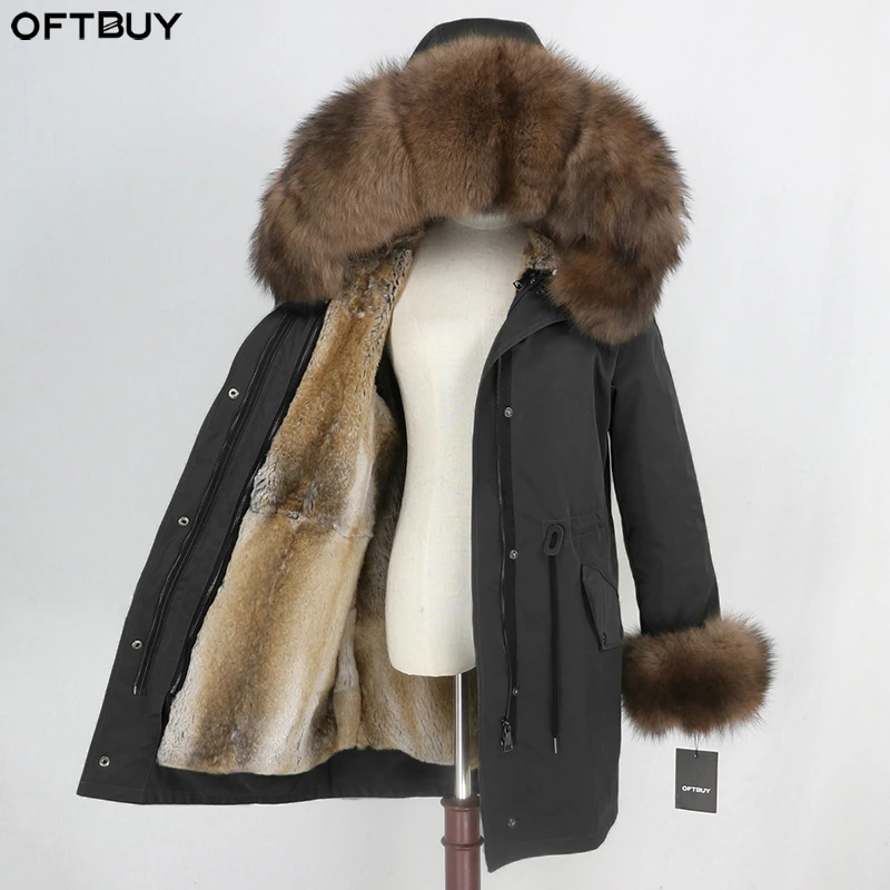 

OFTBUY Winter Jacket Women Real Fur Coat Waterproof Parka Natural Fox Fur Collar Cuffs Rabbit Fur Liner Outerwear Detachable New