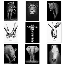 Черно-белый холст для алмазной живописи, настенные картины в виде животных, Льва, слона, оленя, зебры, настенные картины для гостиной, Минималистичная любовь