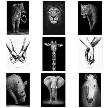 

Black White Canvas Diamond Painting Animal Wall Art Lion Elephant Deer Zebra Wall Pictures for Living Room Minimalist LOVE