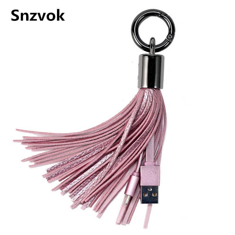 Leather Tassel USB Cable Metal Ring Key Chain Charging