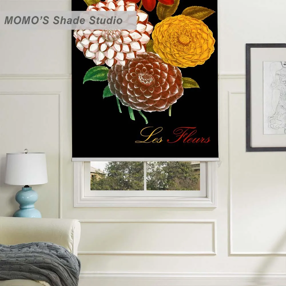 

MOMO Painting Window Curtains Roller Shades Blinds Thermal Insulated Blackout Fabric Custom Size, PRB set391-394