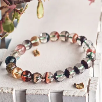 

9mm Natural Colorful Phantom Quartz Gemstone Round Stretch Crystal Bead Fine Jewelry Bracelets