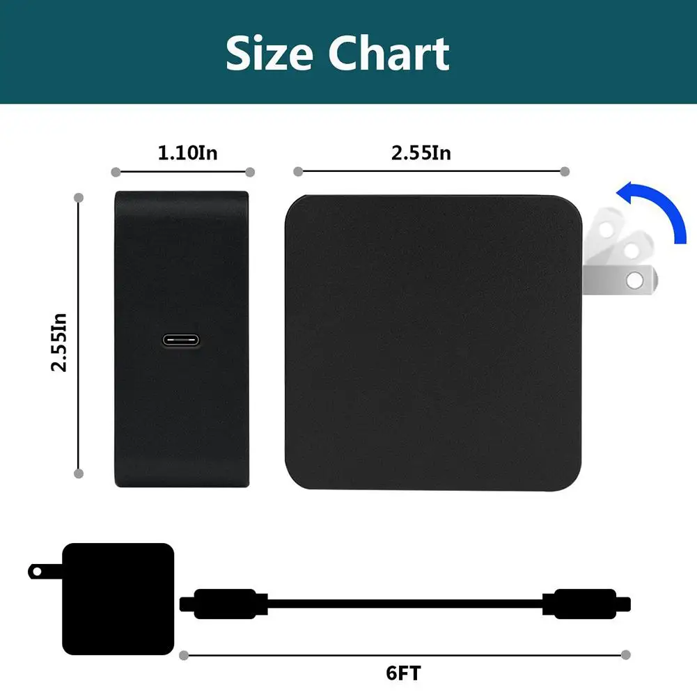 

Studyset Type-C PD Charger Power Delivery 65W Portable Wall Charger Adapter for Macbook Pro for Nintendo Switch