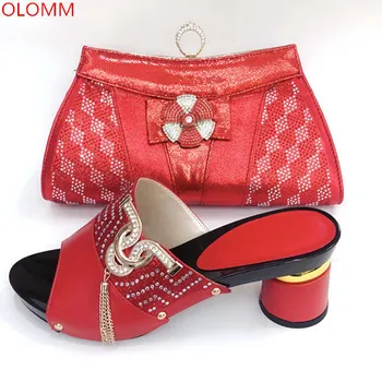 

OLOMM red Matching Shoes and Bags Italian In Women Nigerian Party Shoe and Bag Sets Women Shoes and Bag Set Italy!TG1-6