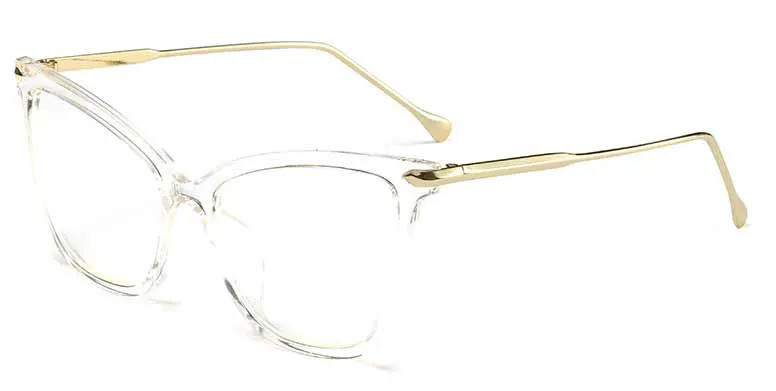 FEISHINI Black frame Cat Eye Glasses Frame Women brand Clear Lens Transparent Eyewear frames Ladies Myopia Nerd eyeglasses frame - Frame Color: PGJ008 Transparent