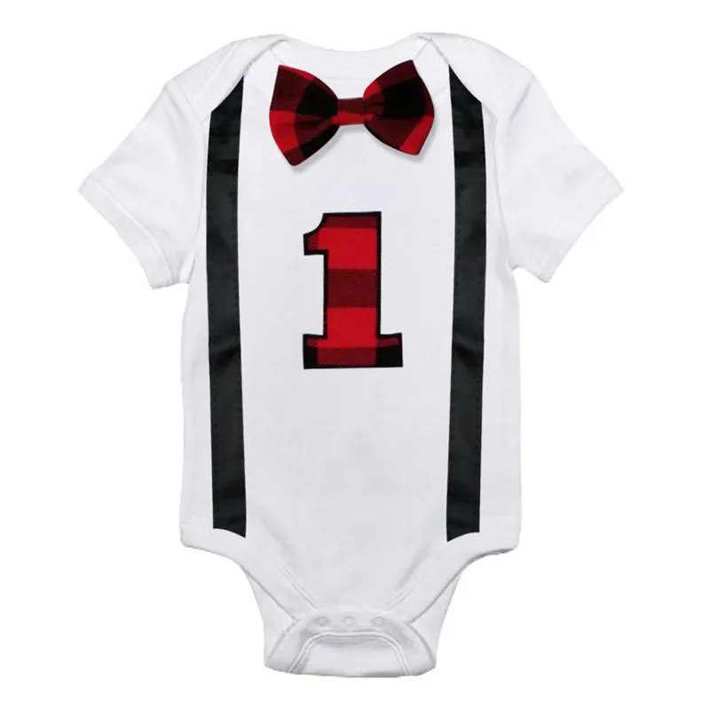 Белые Ползунки Комбинезон для малышей на первый день рождения для маленьких мальчиков Одежда для новорожденных с галстуком-бабочкой комбинезон для малышей одежда для малышей
