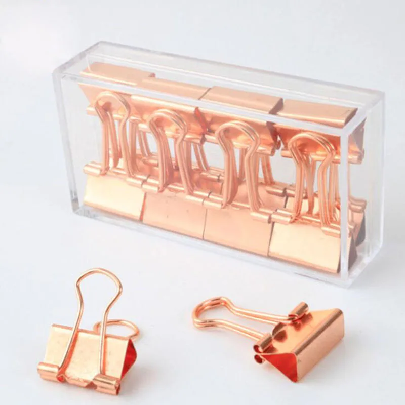 100 Pieces Paper Clips Gold and Rose Gold Color Paper Clips Metal Journaling Paper Clamps Office Paperclips with Clear Plastic Box for Paper Document Note Sorting and Organizing Cross 