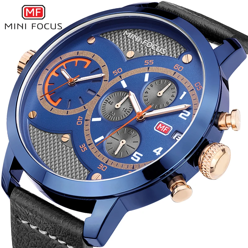 

MINI FOCUS Brand watch men Luxury Dual Time Chronograph Big Dial Quartz Military Sport Wrist Watch relogio masculino Man Clock