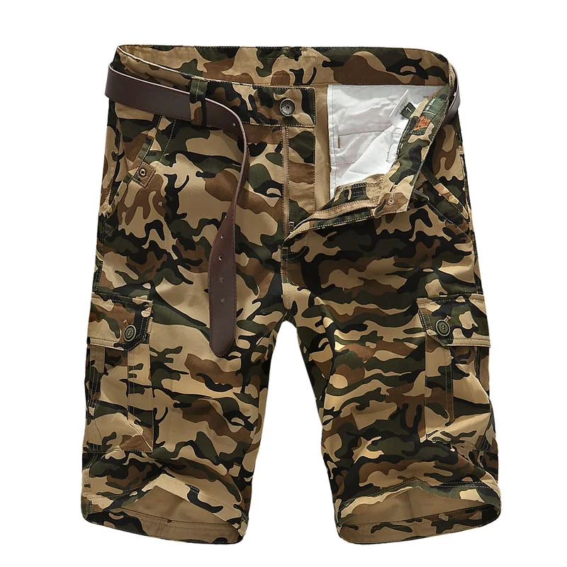 Летние мужские шорты-карго длиной до икры с карманами, однотонные мужские пляжные шорты, брюки Капри, камуфляжные шорты