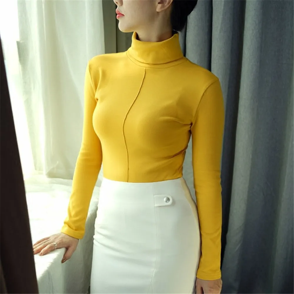 Sweater Women Pullover Tops Korean Style Skinny Sweaters Winter Turtleneck Bodycon Basic Pullover Black White Pull Female Tops