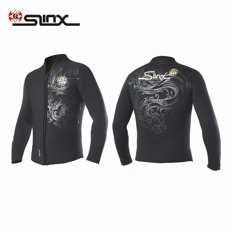 SLINX 5MM Neoprene Unisex Fleece Lining Scuba Diving Jackets Surfing Windsurfing Wetsuits w/ Cuff Zipper Chinese Dragon Printing | Спорт и