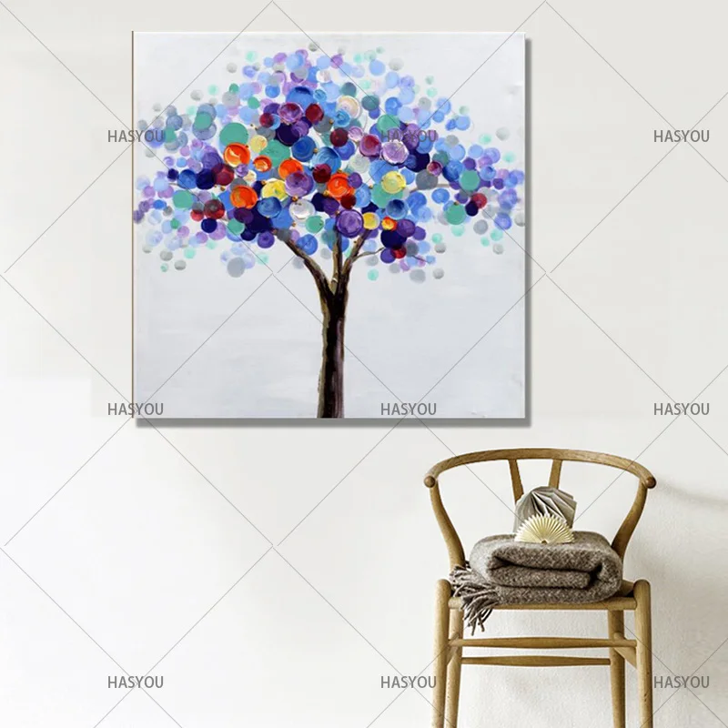 Wish-Tree-Picture-Art-for-Living-Room-Hand-painted-Modern-Abstract-Oil-Painting-On-Canvas-Wall