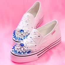 Hot Women Flat Shoes 2015 original handmade diamond low shoes lazy canvas shoes Women Shallow Mouth Flat Shoes