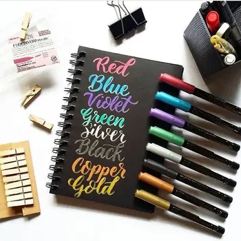 

ZIG Kuretake Metallic Hand Lettering Pens Brush Watercolor Brush Pen Drawing Silver Gold Markers Pen Japan art supplies