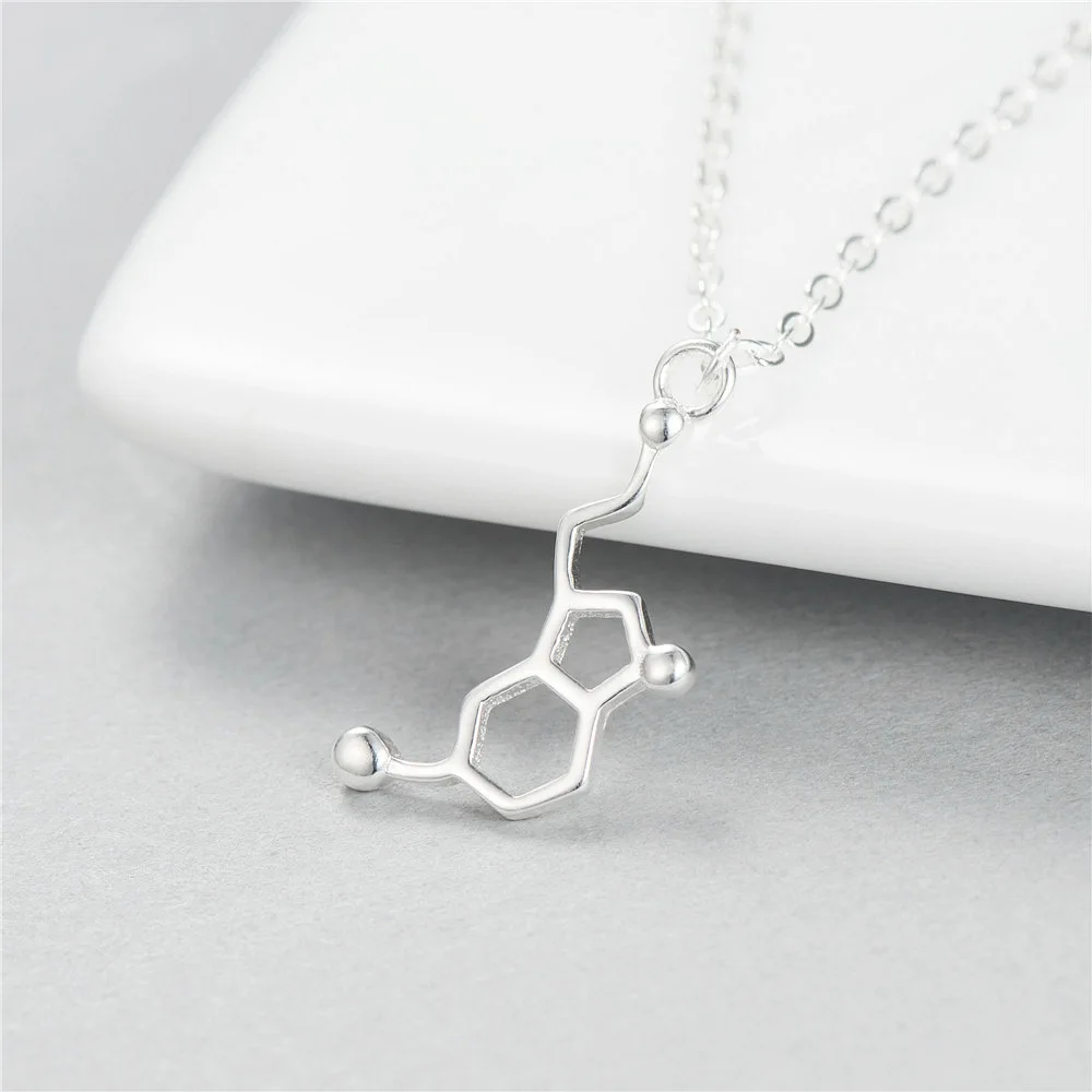 

925 Sterling Silver Jewelry Dopamine Chemical Molecular Structure Necklaces & Pendants For Women Romantic Girl Gift