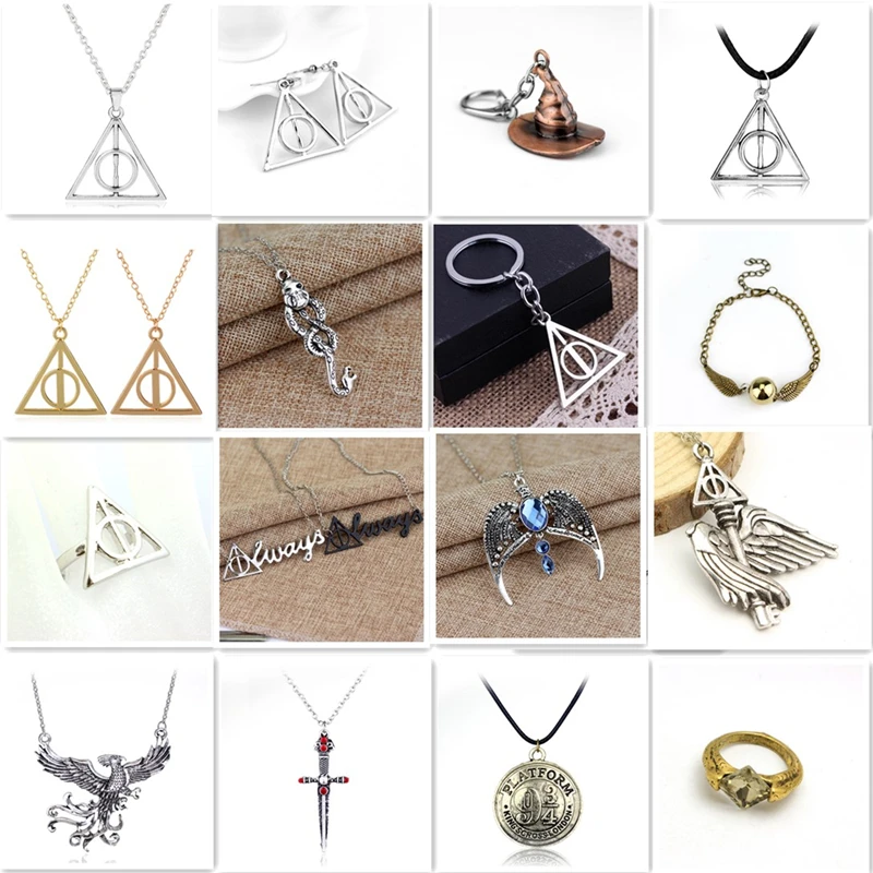 

Harri Potter Luna and the Deathly Hogwarts Gryffindor Hufflepuff Ravenclaw Slytherin Horcrux Keychains Necklace Figure Cosplay