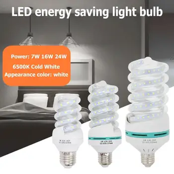 

85-265V E27 7W 16W 24W Spiral Tube Energy Saving Lamp LED Light Bulb Tubes 6500K Cold White Fluorescent Light Bulb