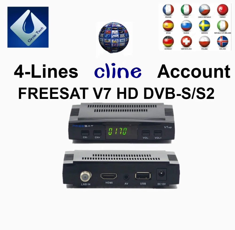 

FREESAT V7 AV Cable Digital Satellite TV Receiver Set Top Box 4-lines cline 1 year Europe Spain Germany poland italy Account