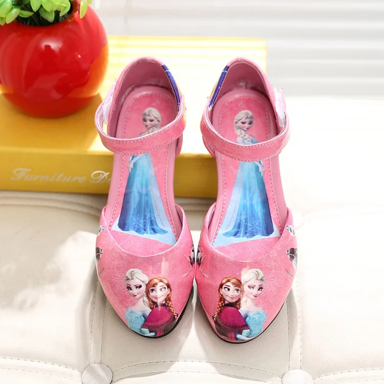 Обувь из лакированной кожи в стиле Эльзы; босоножки принцессы; вечерние туфли на высоком каблуке для девочек; Calzado Ninas reine des neiges - Цвет: pink sneaker