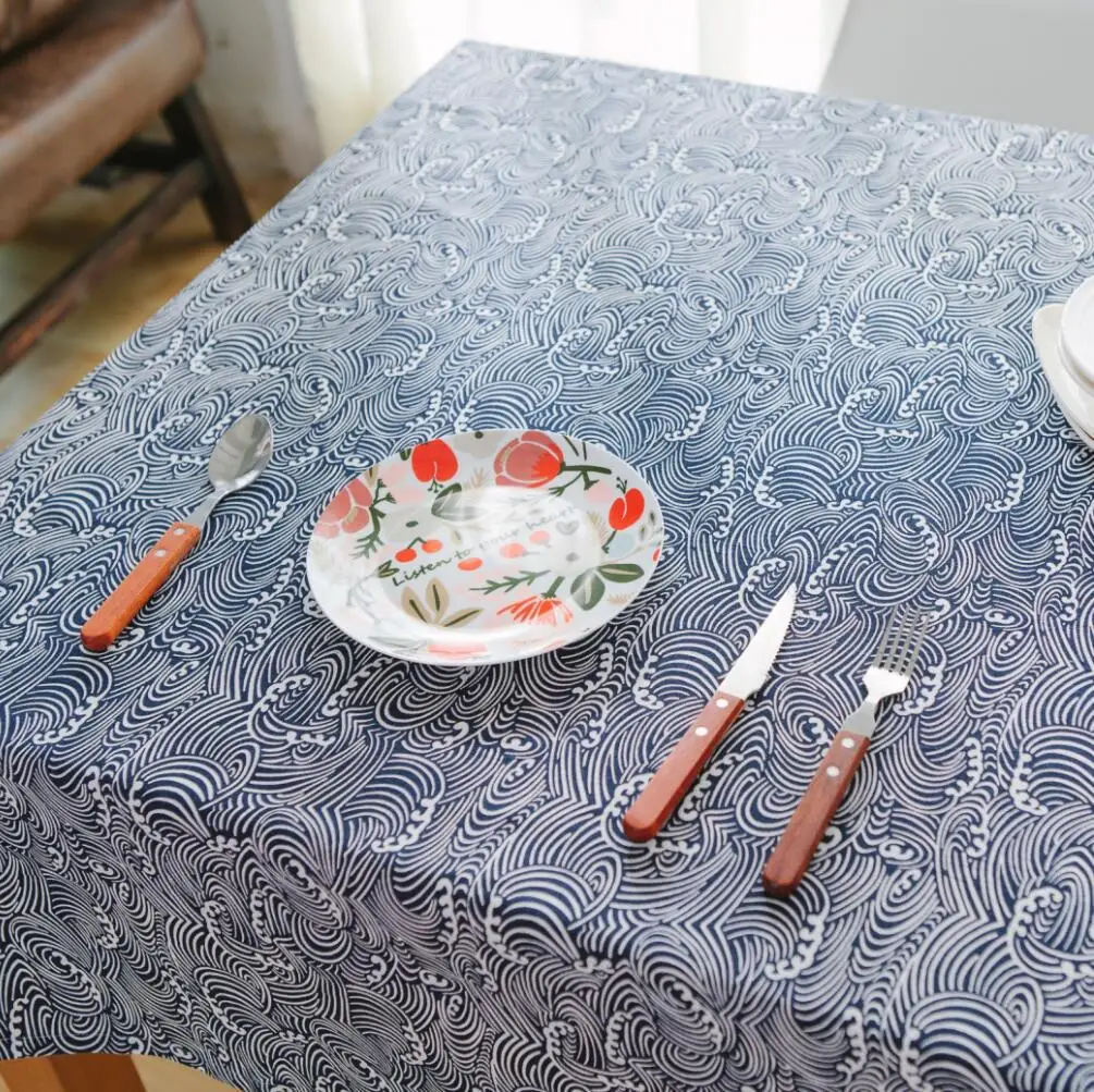 Blue and white porcelain table cloth Cotton Print Chinese Style