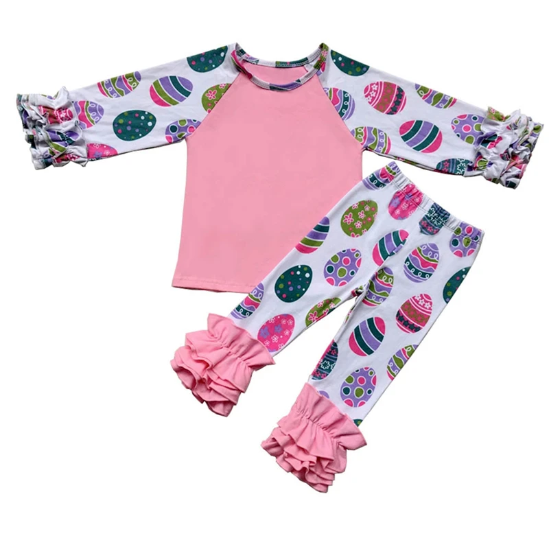 Children Clothes Toddler Girl Easter Icing Ruffle Shirt Pants 2 Pieces