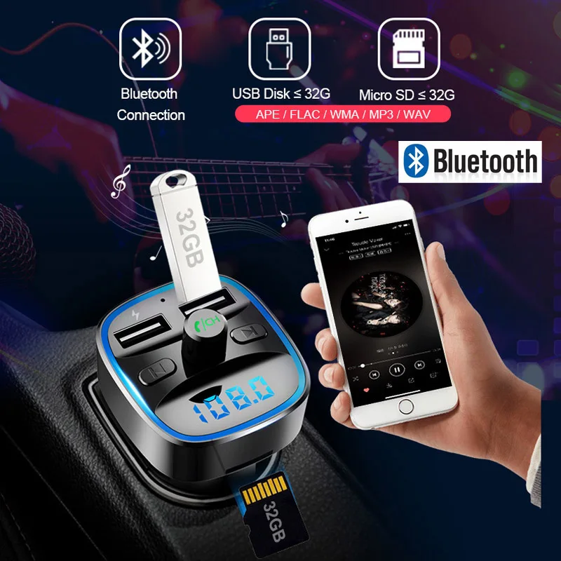 

Car FM Transmitter Bluetooth Wireless Hands Free Car Kit MP3 Music Player Support TF Card 5V 2.1A USB Fast Charger FM Modulator