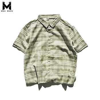 

2018 Summer Fashion New Men Slim Shirt Plaid Pattern turn-down collar Mens Slim Shirt Casual Style Mens Brand Short Sleeve Shirt