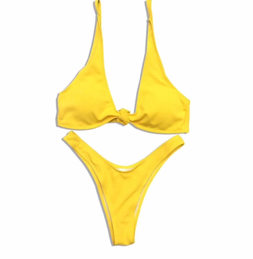 Buy Sexy Chest Knot Bikini Swimsuit Red Solid Bikini