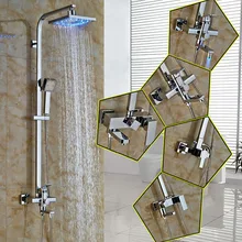 Bathroom 8 Square Rain Led Light Shower head Bath Shower Faucet Set Wall mounted single Lever