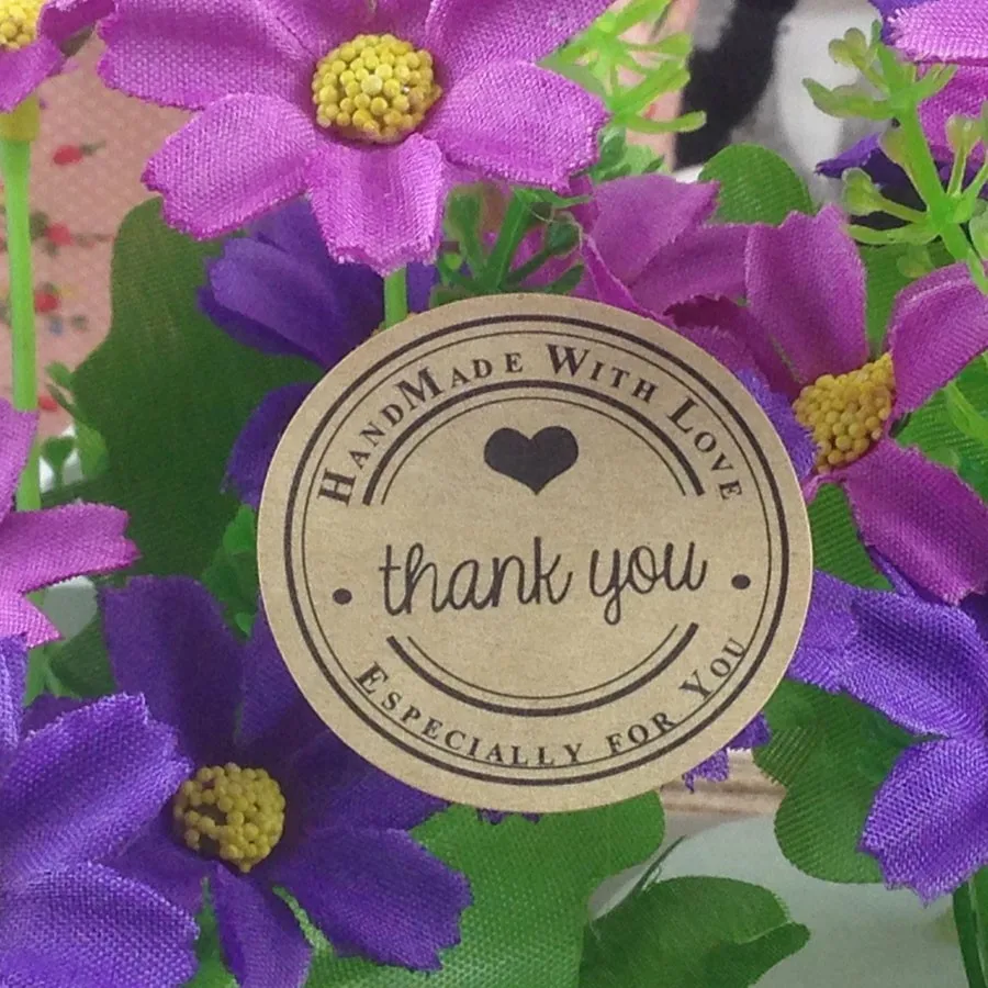 100pcs heart  self adhesive labels Vintage kraft handmade with love labels paper self seal thank you labels 3cm size