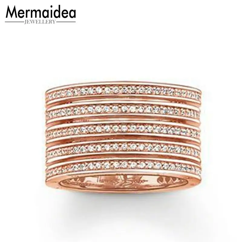 

Rose Gold Color Five Folds White CZ Band Rings Fashion Eternity Love 5 Layers Ring Jewelry Gift for Women Men