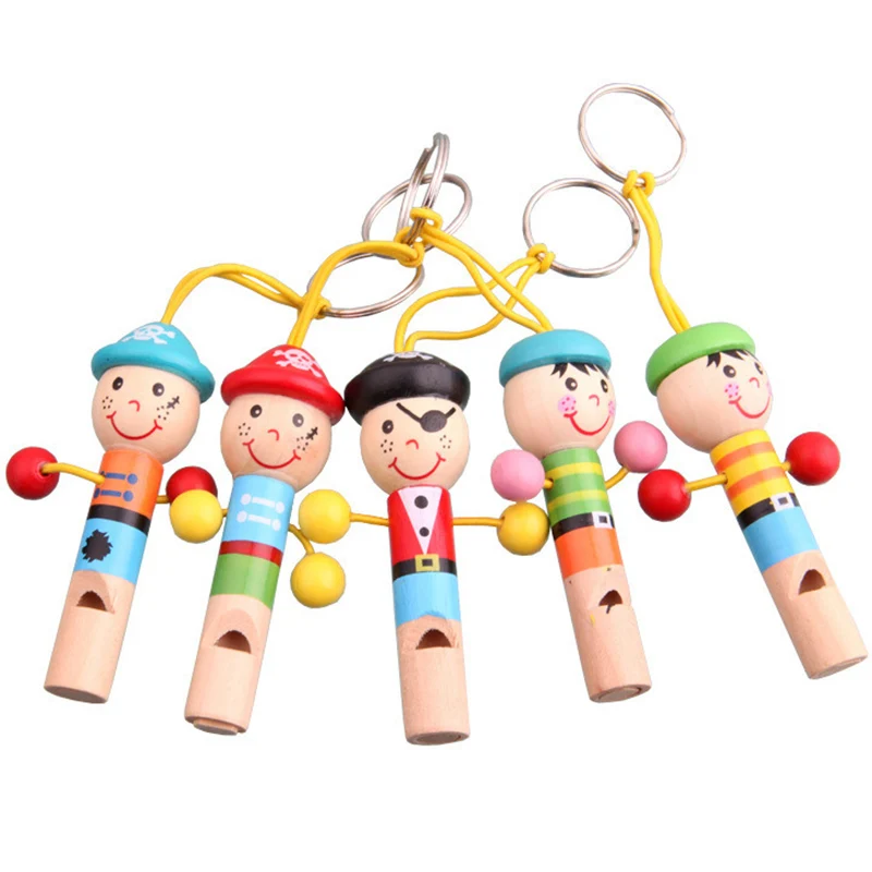 

Mini Wooden Pirate Whistle Musical Cute Doll Keychain Colorful Developmental Educational Good Funny Toys For Baby Gift