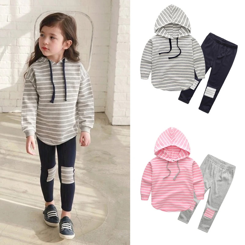 

Baby Girl Clothing Set Spring Retail 2Pcs Striped Hooded Sweatshirts+Leggings Pants Girls Clothes Sets Casual Kids Suits