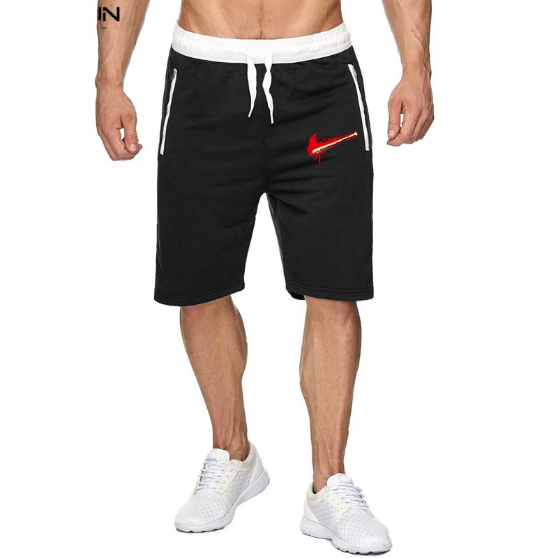 

New Summer Brand Mens Jogger Sporting Thin Shorts Men Black Print Bodybuilding Short Pants Male Fitness Gyms Shorts for workout