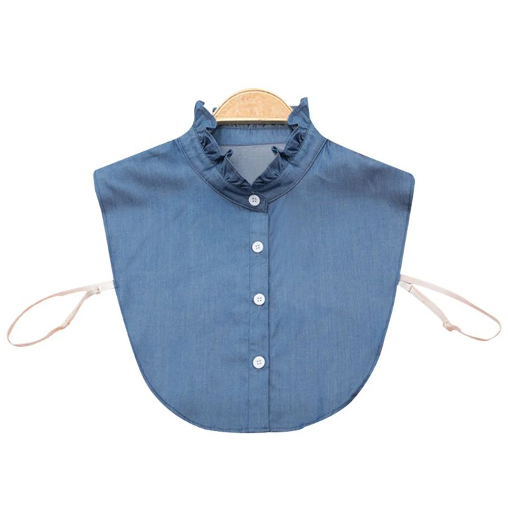 

Fake Lapel Accessories Denim Tie Top Vintage Button False Women Detachable Collar Blouse Shirt Adjustable Clothes All-Match