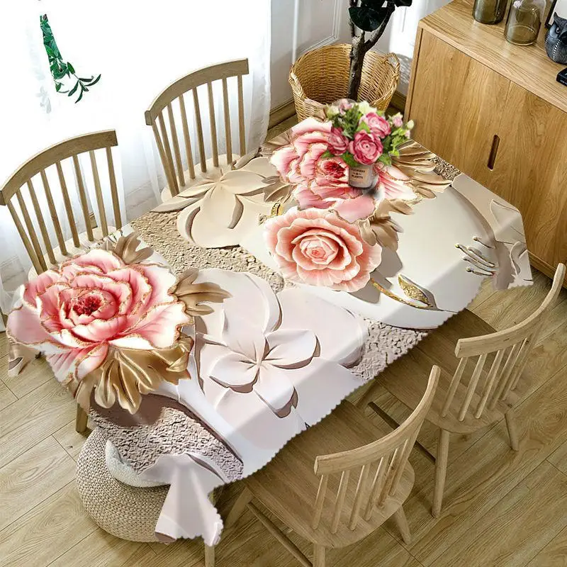 

Engraving technology flowers 3D printing Rectangular Tablecloths Polyester Table Cover Modern Brand Customizable Table Cloth