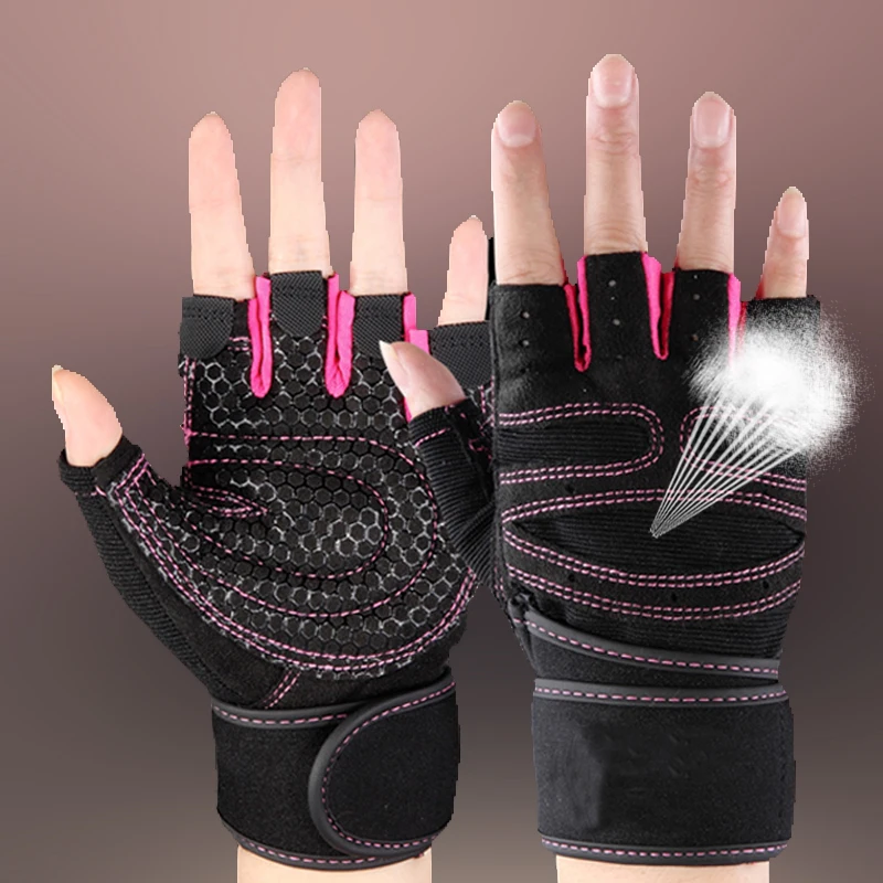 Мужские и женские перчатки с полупальцами под открытым небом, перчатки для занятий тяжелой атлетикой бодибилдинг, тренировка, Фитнес-тренировка, Кроссфит перчатки - Цвет: pink gym gloves
