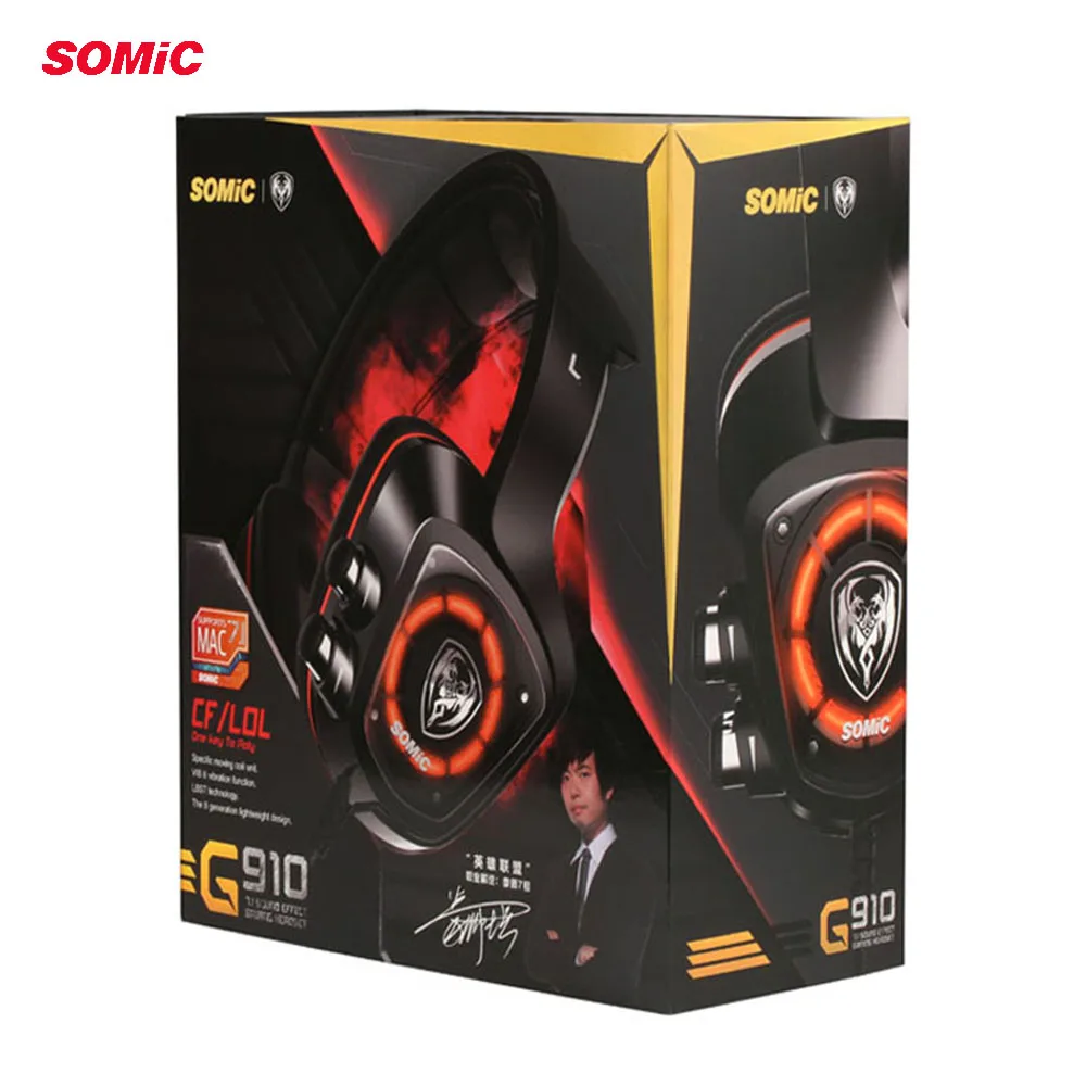 SOMiC G910 virtual 7,1 Игровые наушники с микрофоном, объемный звук, вибрация, USB гарнитура, басовый светодиодный светильник для ПК и ноутбука