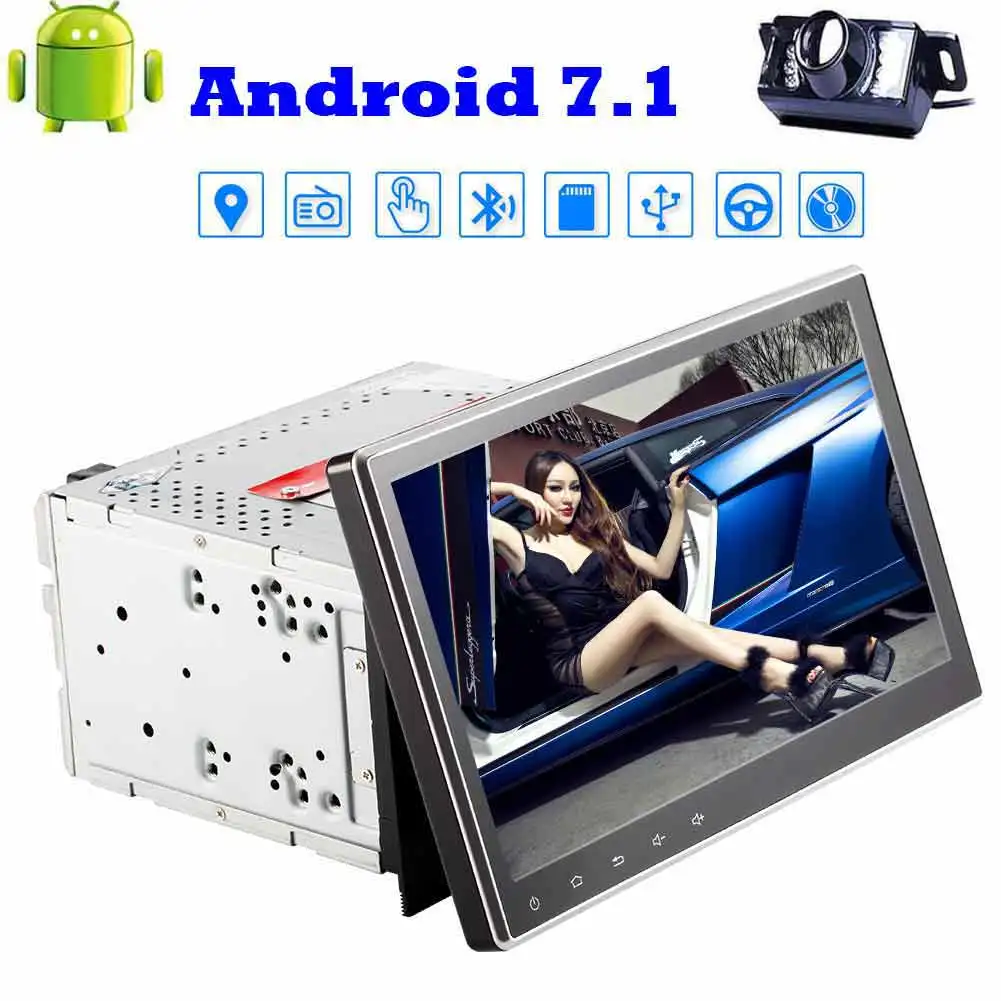 Top Large 10.1" Touch Screen Stereo Car Radio GPS Android 7.1 Bluetooth DVD Player HD Resolution 1024*600 Mirror Link OBD DAB+ WIFI 2