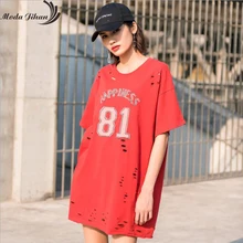 Moda jihan новые женские длинные футболки женские шикарные аппликации с дырками летние крутые футболки уличные хлопковые футболки с коротким рукавом