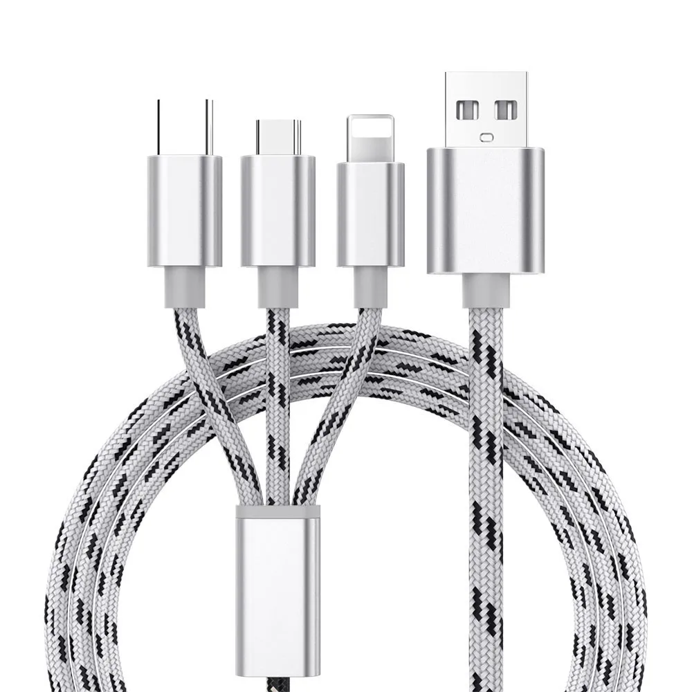 3 In 1 USB 충전기 케이블 (iPhone X 8 7 6 5 용) 삼성 전자 갤럭시 S9 S8 용 마이크로 USB 유형 C 케이블 고속 충전 케이블 충전기 코드