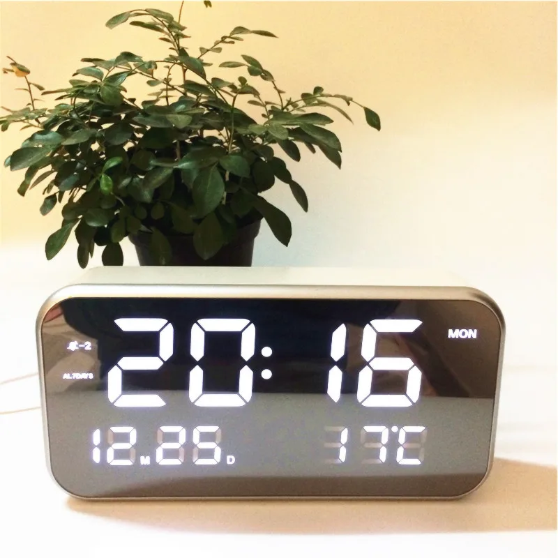 

Big numbers Led alarm music clocks temperature date LED digital desktop bedroom clock mirror surface xyzTime-8801-white-Clock