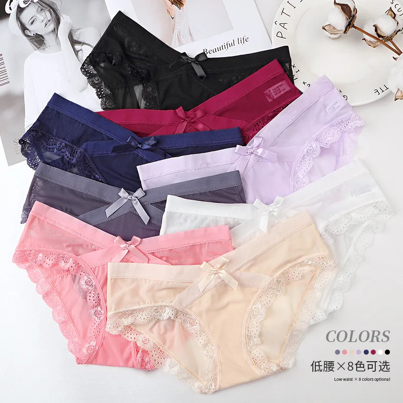 

4 Pieces/Lot Low Waist Seamless Women Panty Sexy Lace Briefs Breathable Smooth Pants Fit Stretch Quick Drying Not Fade