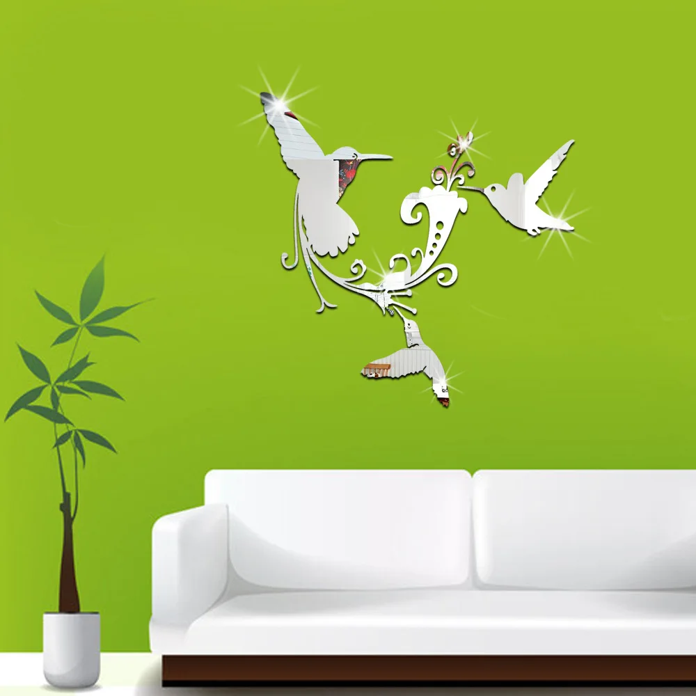 Funlife ветка креативной птицы на серебряном зеркале декоративные наклейки вход