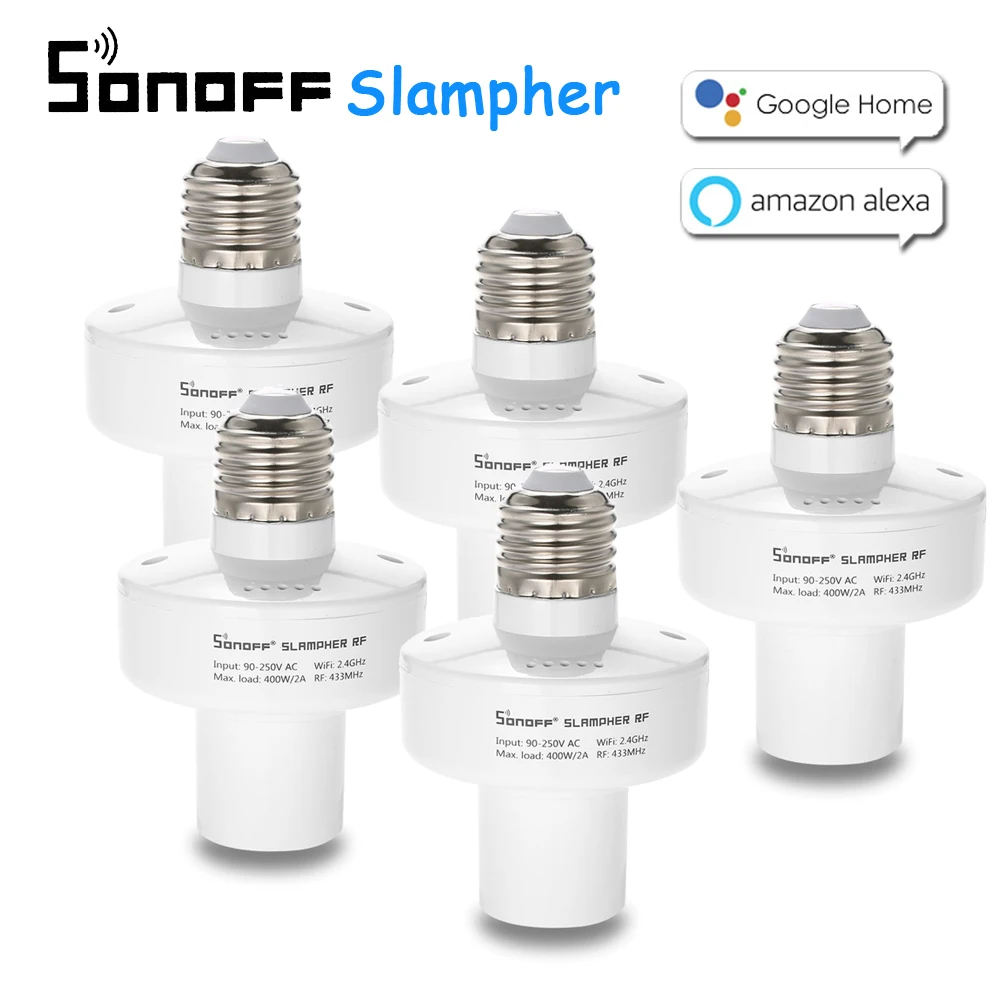 

5 PCS SONOFF Slampher ITEAD WiFi Smart Light Bulb Holder E27 Lamp Base 433MHz RF Wireless Lamp Holder for Amazon Alexa Google