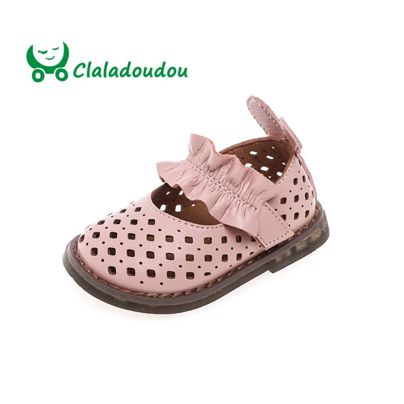 Claladoudou 12-15.5CM Toddler Girls Shoes Pink Hollow Sandals Pink Princess Shoes Baby Girls Summer Shoes Beige Infant Shoes